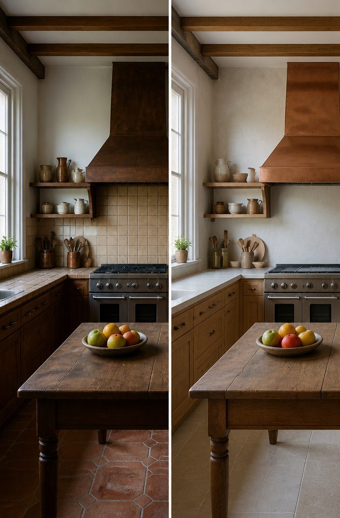 A modern induction range paired with rustic kitchen elements.