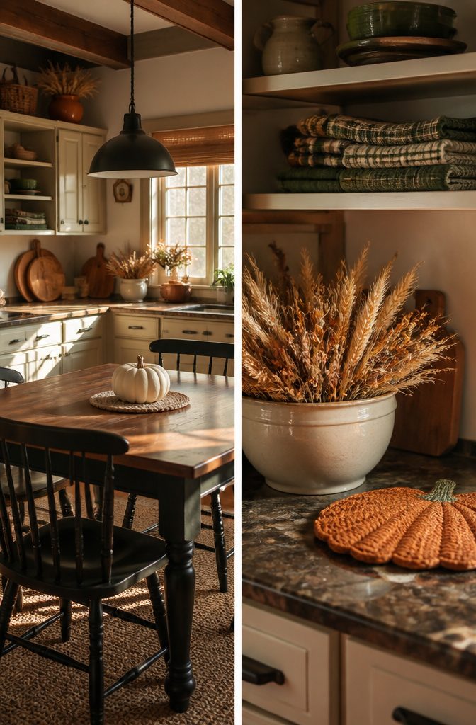 Seasonal decor items displayed in a country kitchen.