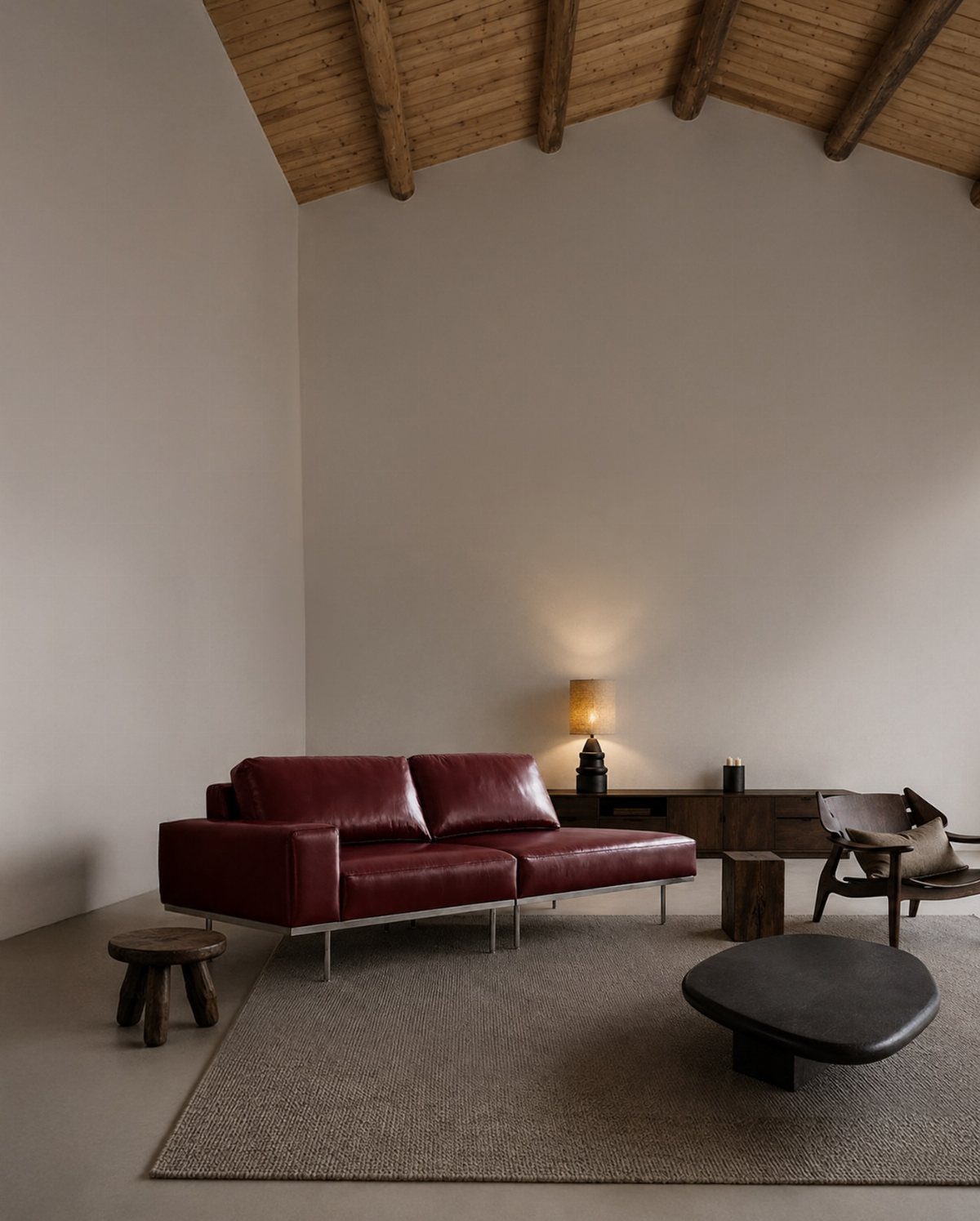 Leather Sofa Living Room Ideas: 8 Styles and Layouts 7 Red leather sofa with chaise lounge in a minimalist room with high ceilings