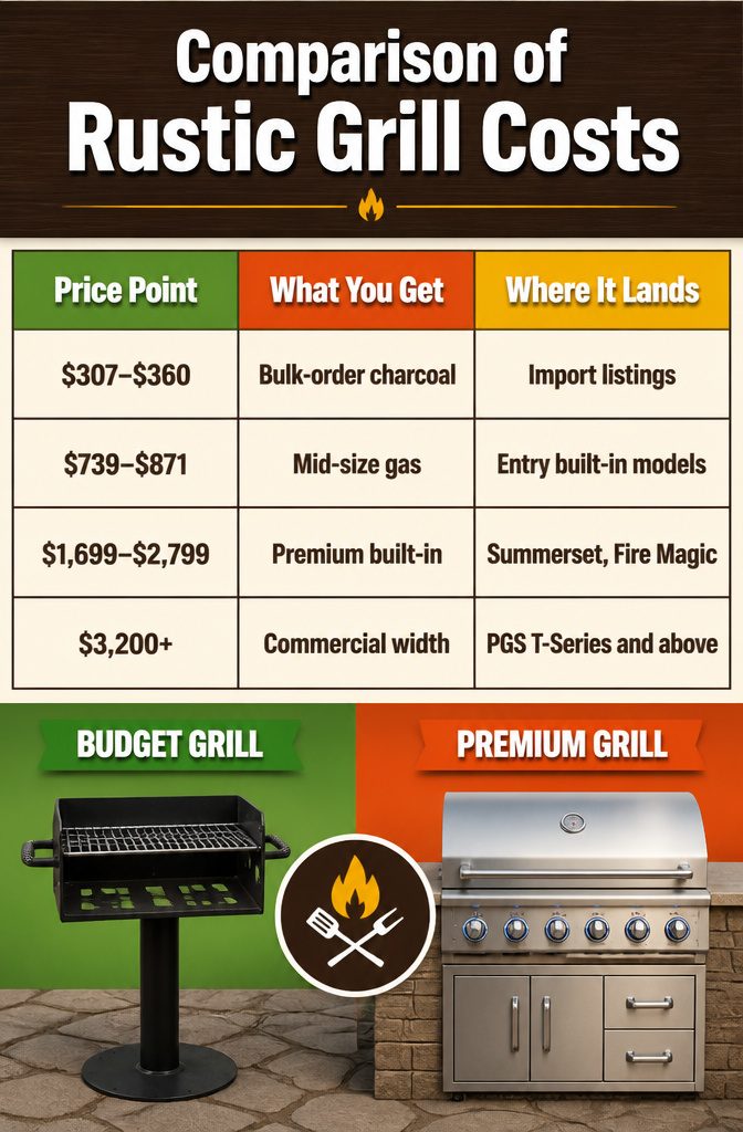 Rustic Outdoor Barbecue Grill Styles and Options for 2026 10 Comparison chart of rustic grill costs and features.